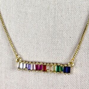 Vibrant Jewels by Sunaina Rainbow Baguette Bar Gold Multicolor Crystal Necklace